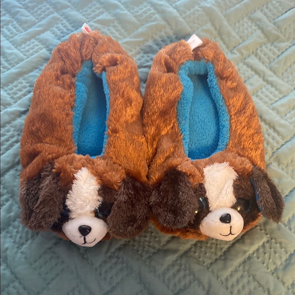 Ty Kids Slippers - Brown and Blue Puppy Design